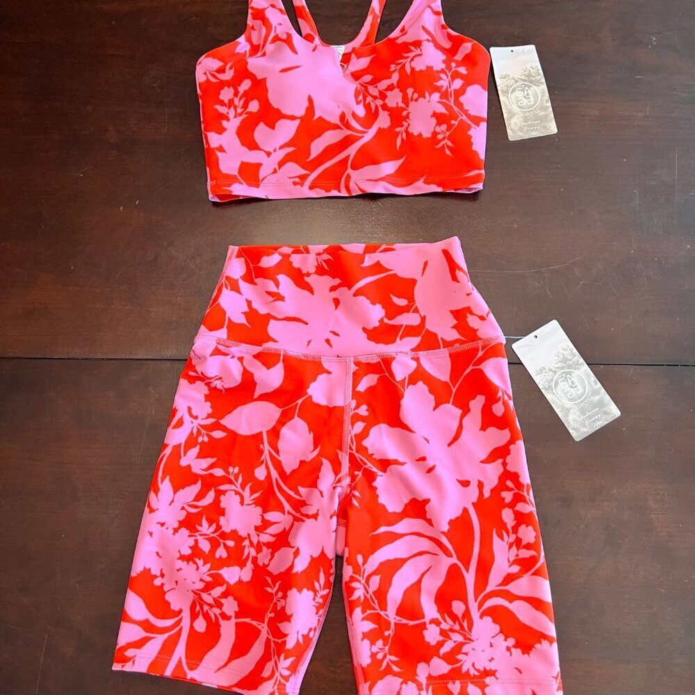Women’s Pink & Red Floral Bike Shorts Set - Breathable Activewear - Picture 11 of 11